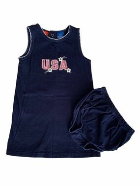 Celebration Nation Dress & Bloomers Girl 24M Blue Sleeveless Jumper 2 PC Set USA